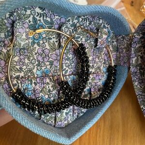 Black Beaded Hoop Earrings